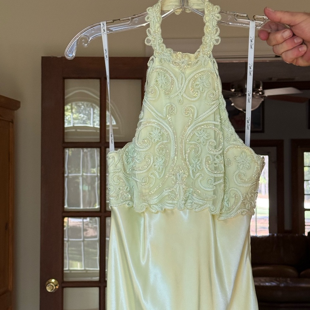 Zum Zum by Niki Livas Light Green Beaded Halter Dress